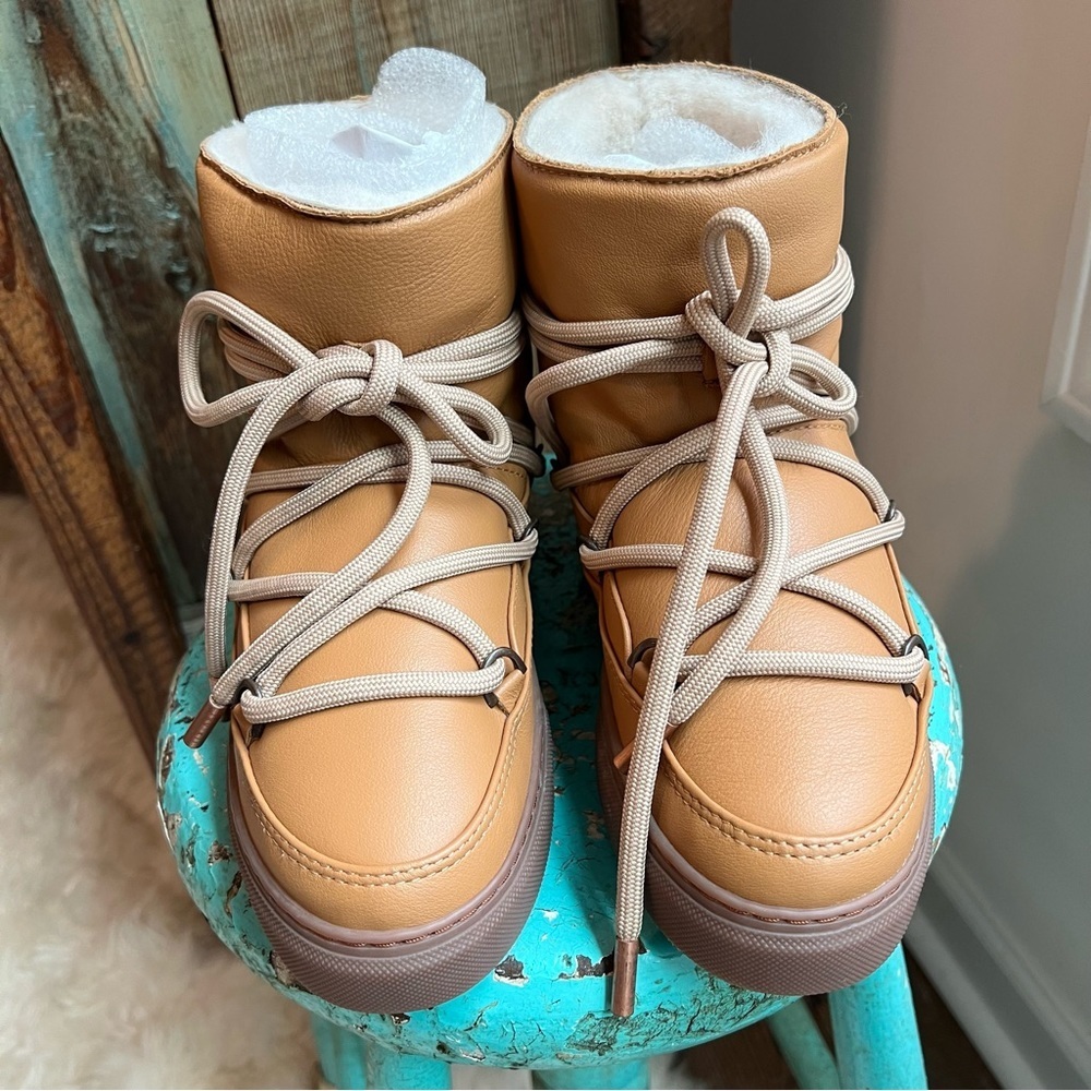 NWT Anthropologie INUIKII Napa Boots Leather Sneaker Genuine Shearling - Picture 5 of 13